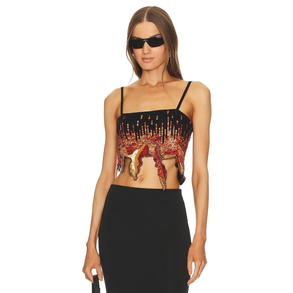 Giuseppe di Morabito Sequin Fire Flames Crop Top Party Edgy Made in Italy Sz 2